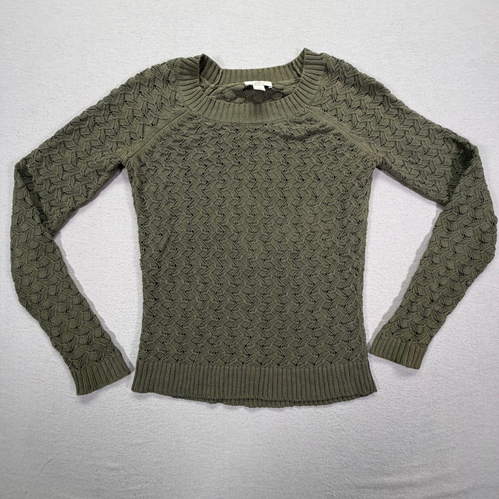 Ann Taylor Loft Sweater Womens Small Good Olive Green Open Knit‎ Chevron